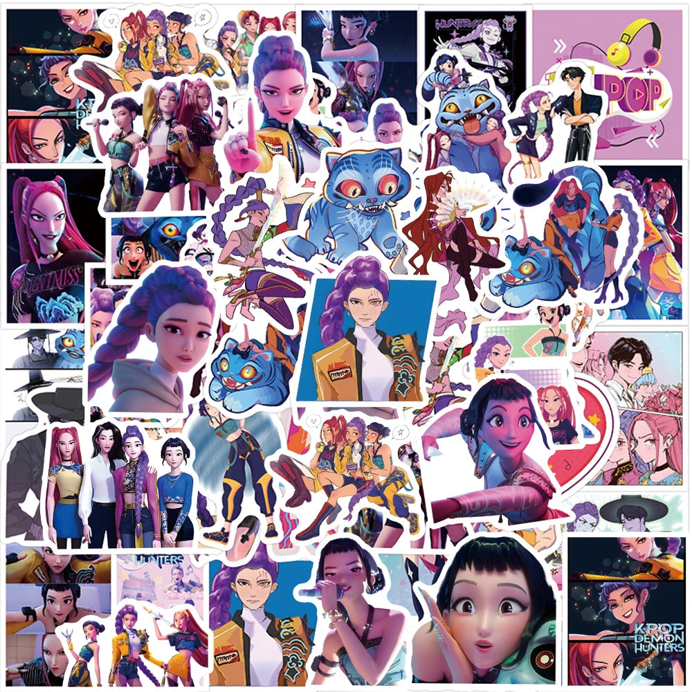 Cute Movie KPop Demon Hunters Stickers Anime Derpy Tiger Decals Toys Waterproof DIY Phone Case Luggage Kawaii Kids Sticker Gifts