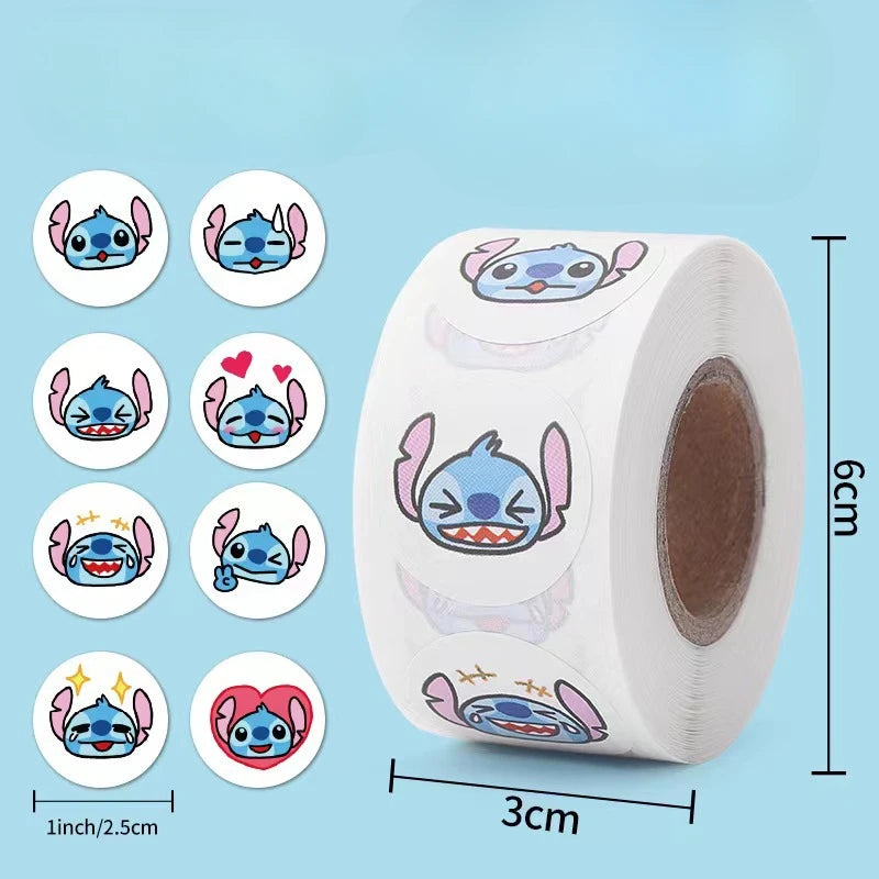 Kawaii 500pcs Disney Stitch Diy Stickers Anime Seal Label Decorative Cartoon kids Party candy Stickers Rolls Stickers Toys