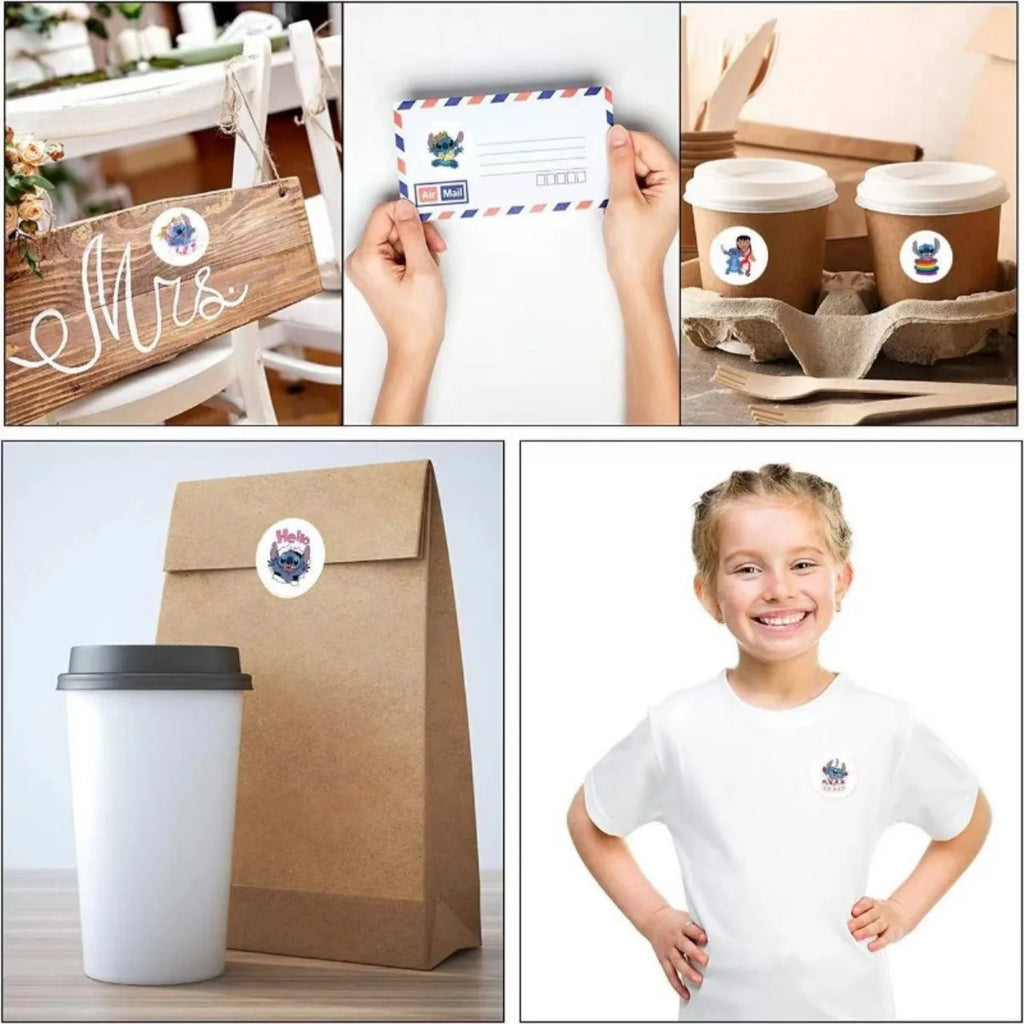 Kawaii 500pcs Disney Stitch Diy Stickers Anime Seal Label Decorative Cartoon kids Party candy Stickers Rolls Stickers Toys