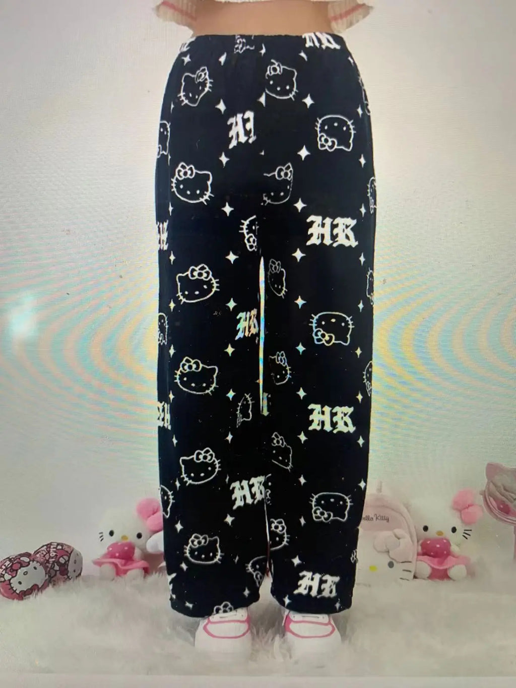 2025 Sanrio Hello Kitty Pajamas Halloween Flannel Fashion Trouserswomen Kawaii Woolen Anime Cartoon Casual Home Pants Autumn