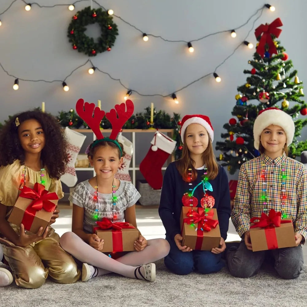 36pcs Christmas Light Necklace, Glow Christmas Bulb Necklaces Decorations, 3 Modes Colorful Lights Xmas Party Favors Bulk