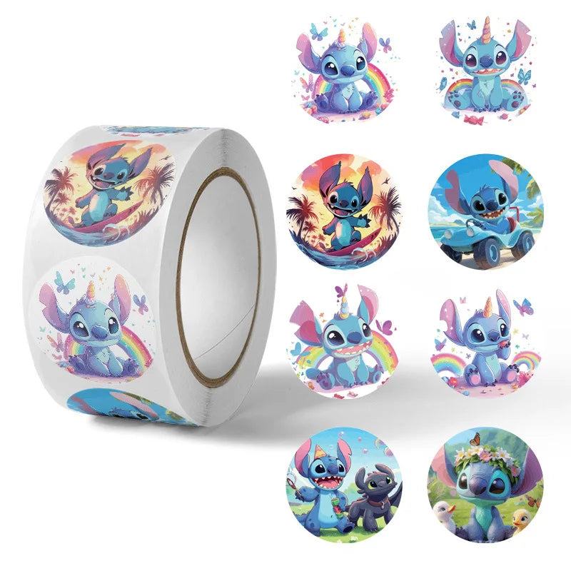 Kawaii 500pcs Disney Stitch Diy Stickers Anime Seal Label Decorative Cartoon kids Party candy Stickers Rolls Stickers Toys