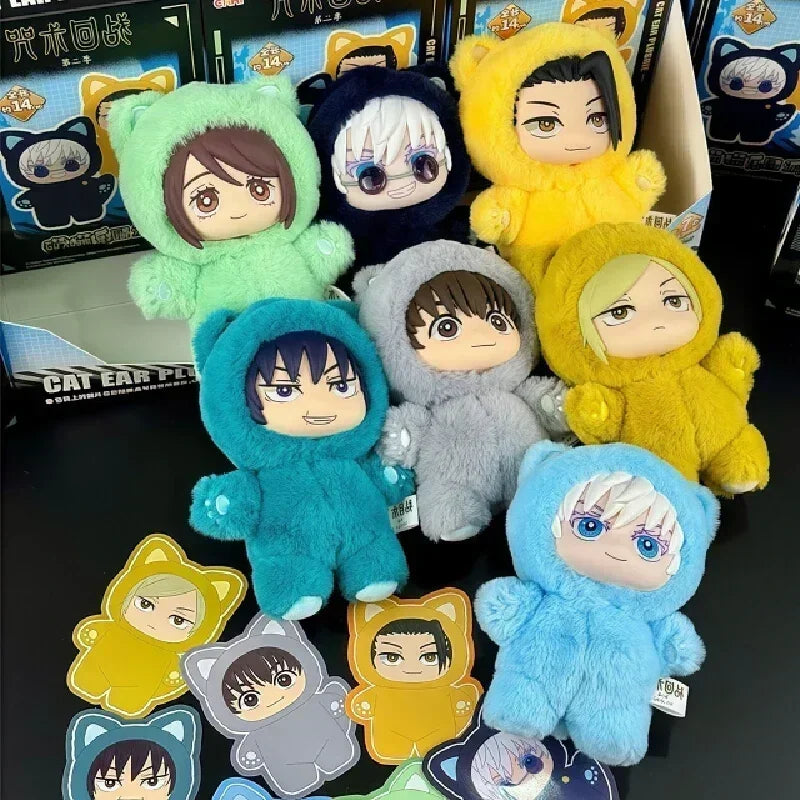 New BANDAI Jujutsu Kaisen 2 Cat Ear Plushie Series Blind Box Mystery Box Anime Figure Room Decoration Collection Kids Gifts