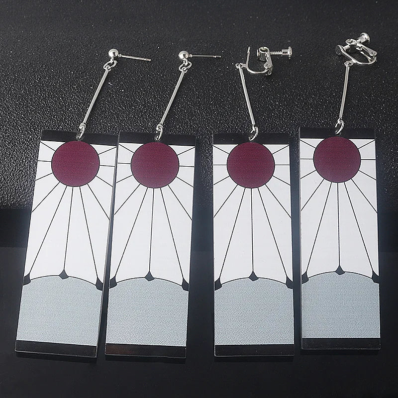 Anime Demon Slayer Earrings Tanjiro Sun And Shinobu Butterfly Pendant Earrings Cosplay Accessories Fan Jewelry Gift