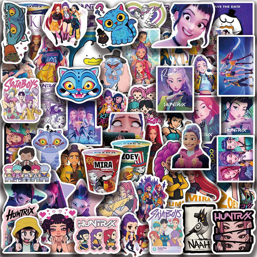 Cute Movie KPop Demon Hunters Stickers Anime Derpy Tiger Decals Toys Waterproof DIY Phone Case Luggage Kawaii Kids Sticker Gifts