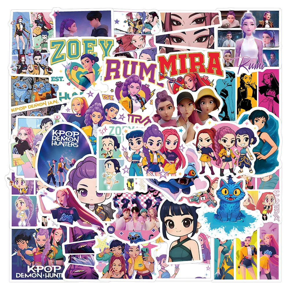 Cute Movie KPop Demon Hunters Stickers Anime Derpy Tiger Decals Toys Waterproof DIY Phone Case Luggage Kawaii Kids Sticker Gifts