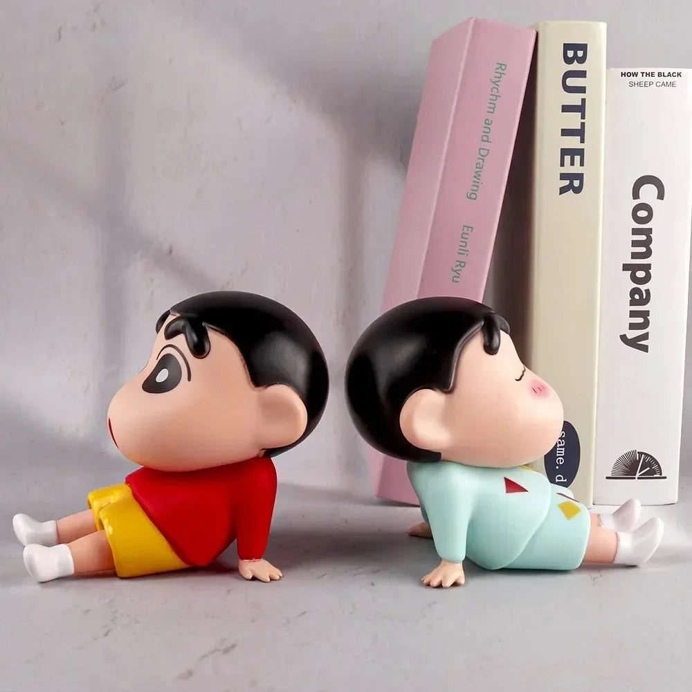 Crayon Shin-Chan Figures Phone Holder Kawaii Anime Desktop Ornaments Cartoon Watching TV Phone Support Cute Doll Decorations