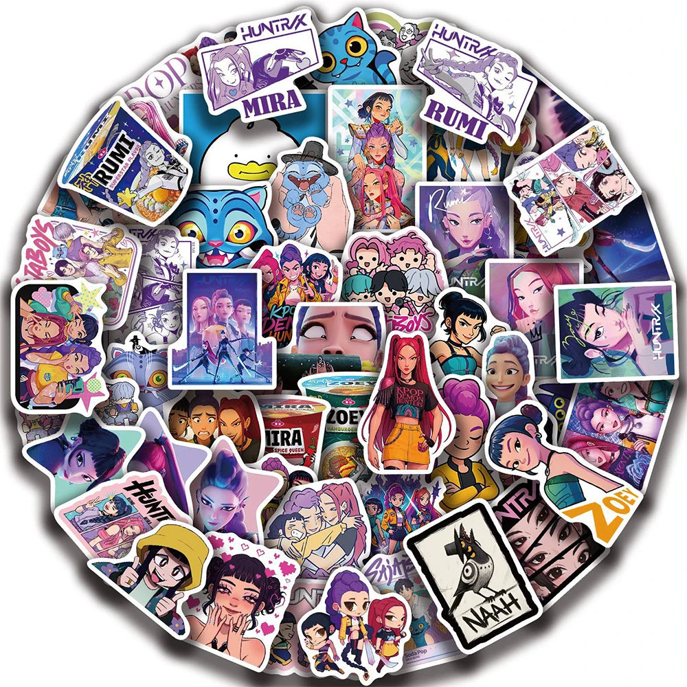 Cute Movie KPop Demon Hunters Stickers Anime Derpy Tiger Decals Toys Waterproof DIY Phone Case Luggage Kawaii Kids Sticker Gifts