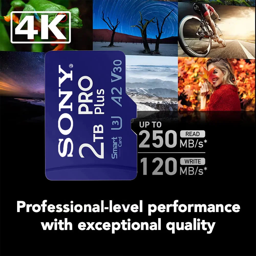 SONY EVO PLUS Micro sd card 2TB 1TB Memory Card with Adapter -Read Speed up to 100 MB/s U3 V30 TF Card for Cams Drones