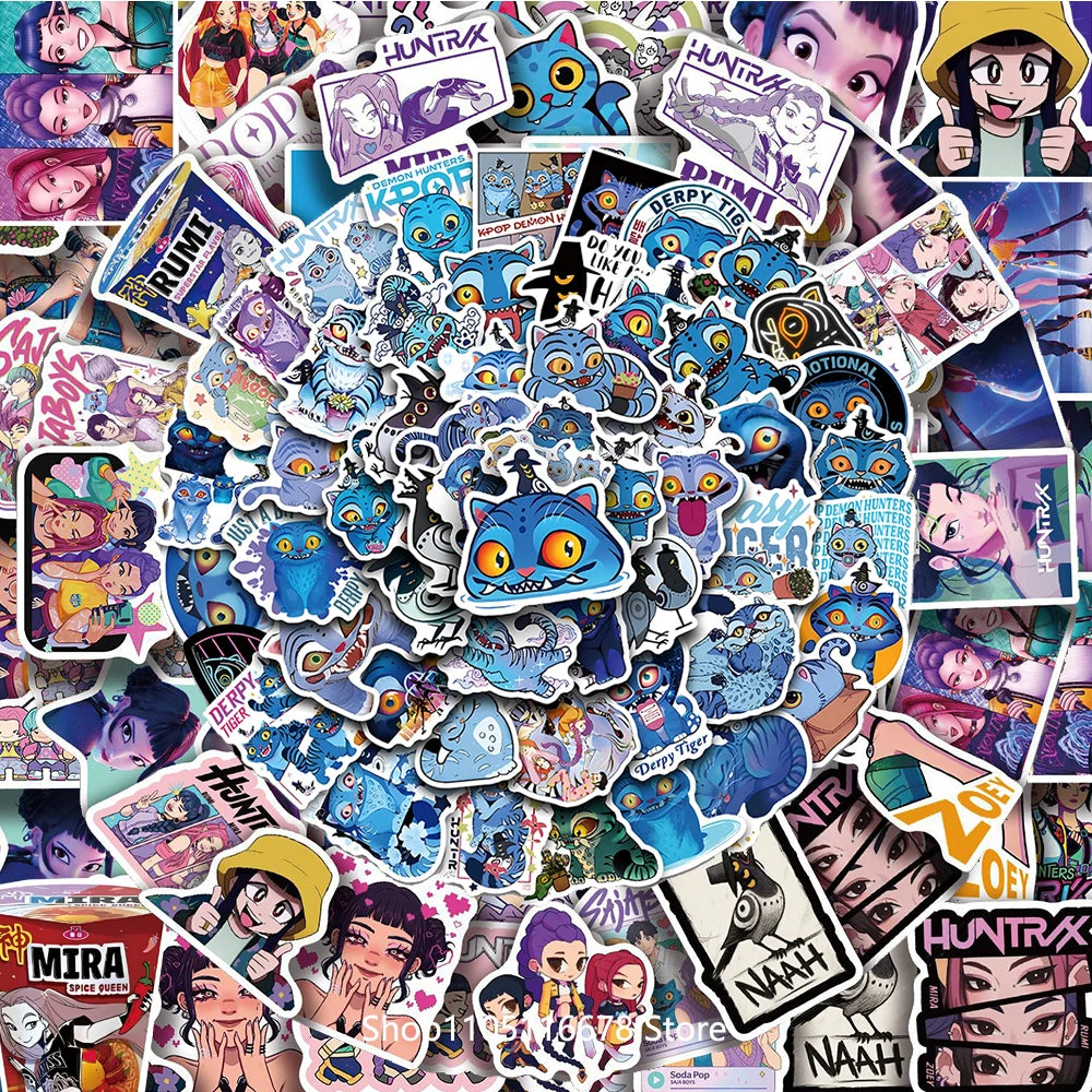 Cute Movie KPop Demon Hunters Stickers Anime Derpy Tiger Decals Toys Waterproof DIY Phone Case Luggage Kawaii Kids Sticker Gifts