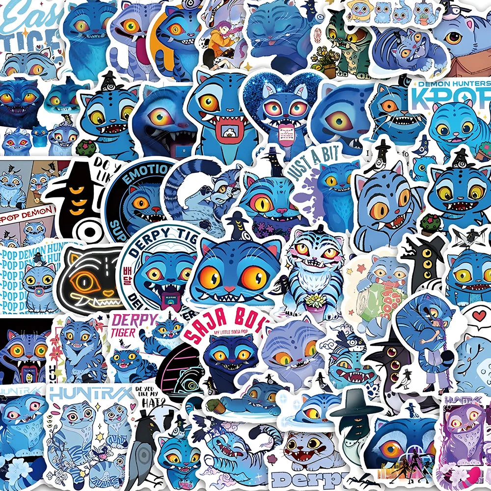 Cute Movie KPop Demon Hunters Stickers Anime Derpy Tiger Decals Toys Waterproof DIY Phone Case Luggage Kawaii Kids Sticker Gifts