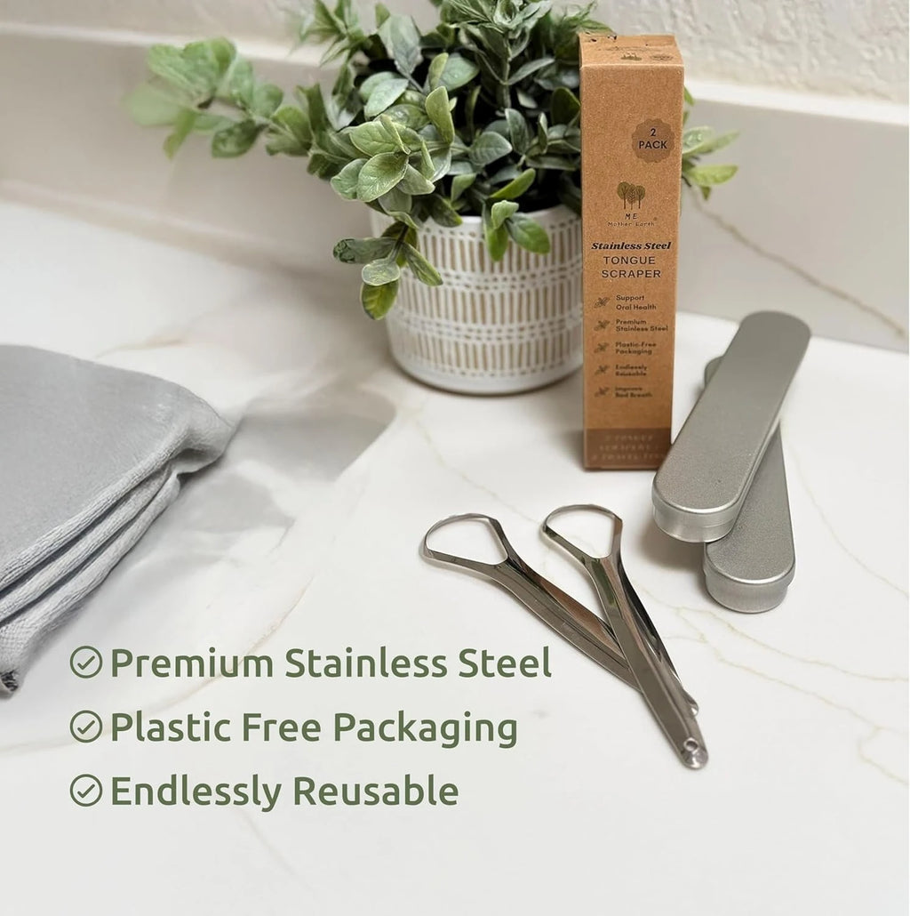 1/2pcs Stainless Steel Tongue Scraper for Adults with 2 Metal Travel Cases Durable Metal Cleaner for Oral Care,Dental Care