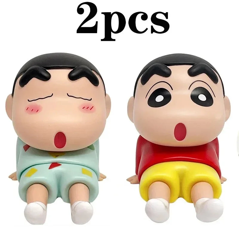 Crayon Shin-Chan Figures Phone Holder Kawaii Anime Desktop Ornaments Cartoon Watching TV Phone Support Cute Doll Decorations