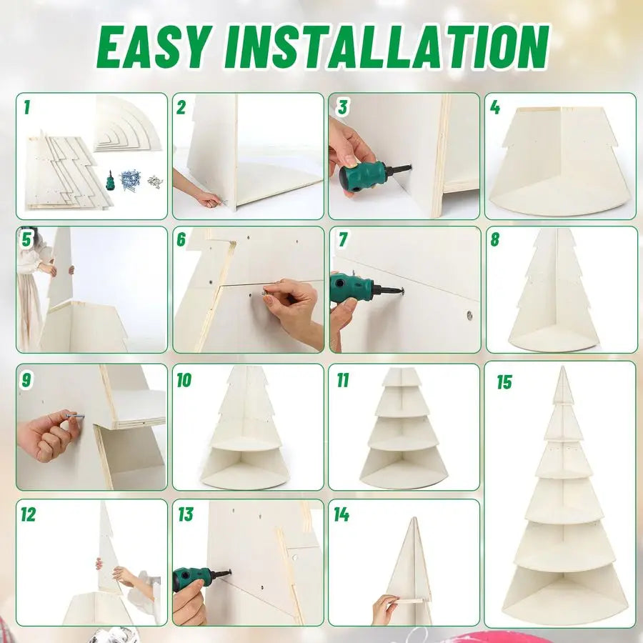 Tier 6ft Christmas Village Display Stand Christmas Tree Corner Shelf Large Wood Platform Bookshelf for DIY Living Room Bedroom H