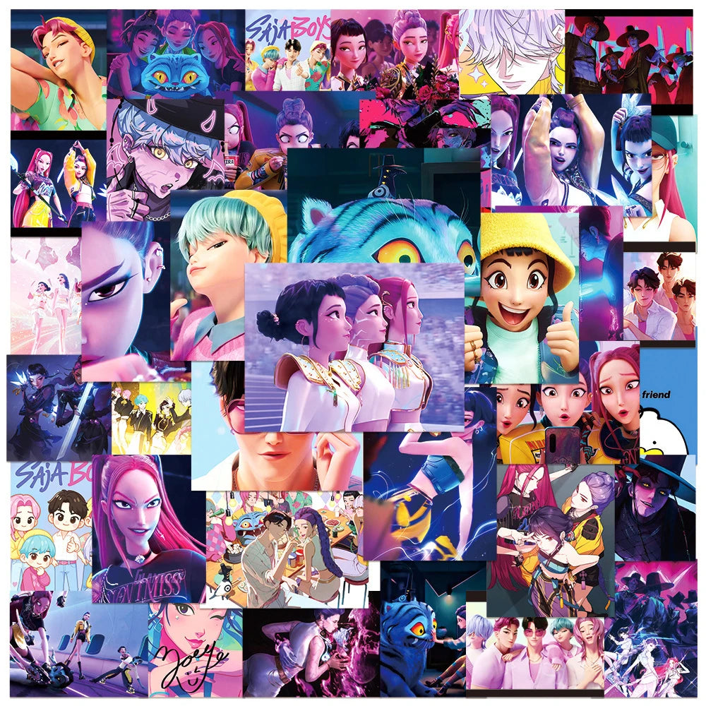 Cute Movie KPop Demon Hunters Stickers Anime Derpy Tiger Decals Toys Waterproof DIY Phone Case Luggage Kawaii Kids Sticker Gifts