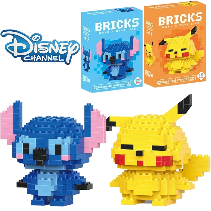 Disney LiLo Stitch Toys Building Blocks Pokeman Pikechu lega Anime Cartoon Character Model Building Blocks Toy for children Gift