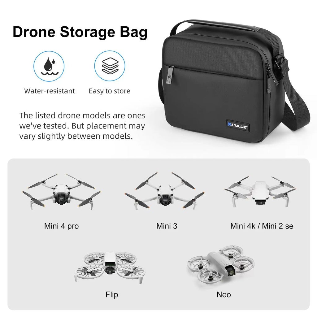 PULUZ Waterproof PU Fabric Drone Storage Bag Photography Camera Crossbody Shoulder Bag For DJI Mini Series / Osmo Pocket Series