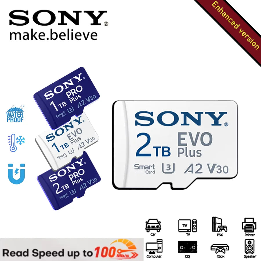 SONY EVO PLUS Micro sd card 2TB 1TB Memory Card with Adapter -Read Speed up to 100 MB/s U3 V30 TF Card for Cams Drones