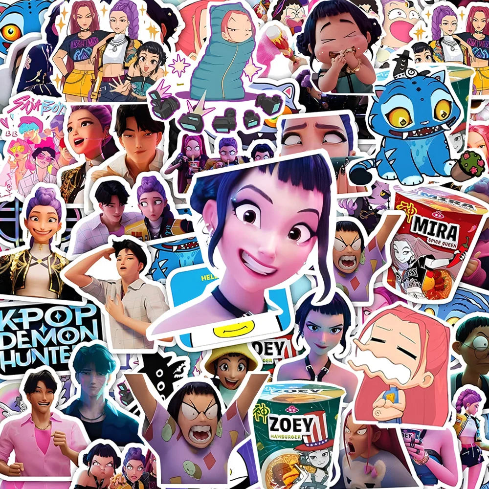 Cute Movie KPop Demon Hunters Stickers Anime Derpy Tiger Decals Toys Waterproof DIY Phone Case Luggage Kawaii Kids Sticker Gifts