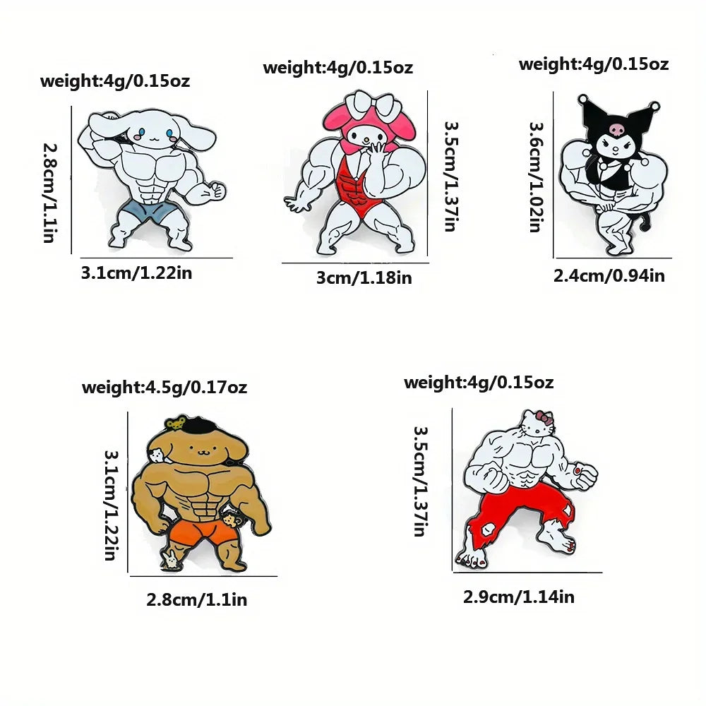 5 Pcs Cartoon Anime Brooch Creative Muscle Hello Kitty Kulomi Lapel Pin Jewelry Fashion Cinnamon Melody Metal Badge
