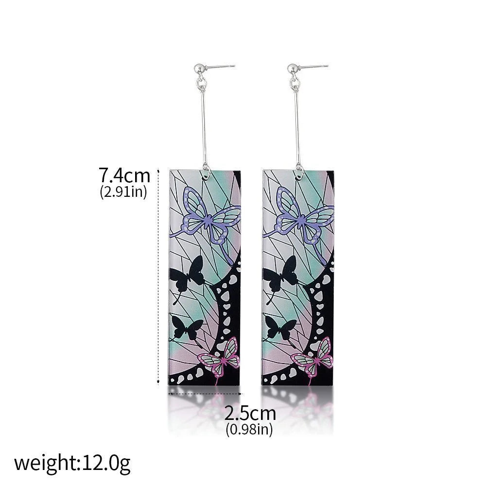 Anime Demon Slayer Earrings Tanjiro Sun And Shinobu Butterfly Pendant Earrings Cosplay Accessories Fan Jewelry Gift