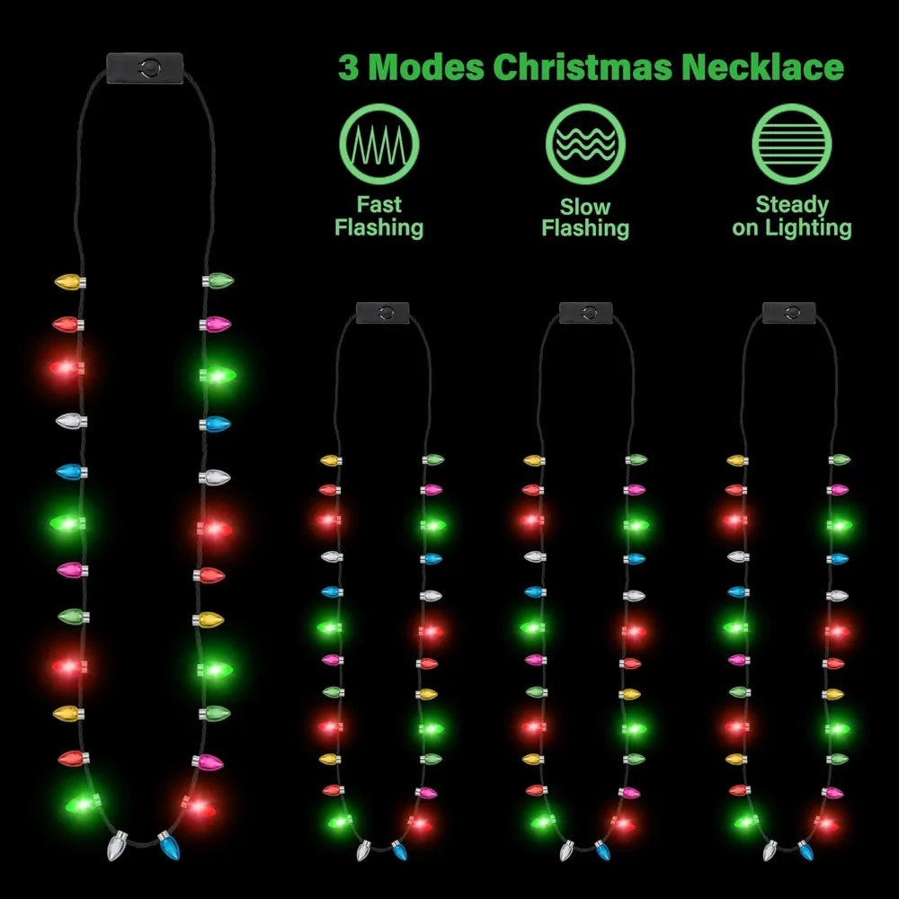 36pcs Christmas Light Necklace, Glow Christmas Bulb Necklaces Decorations, 3 Modes Colorful Lights Xmas Party Favors Bulk