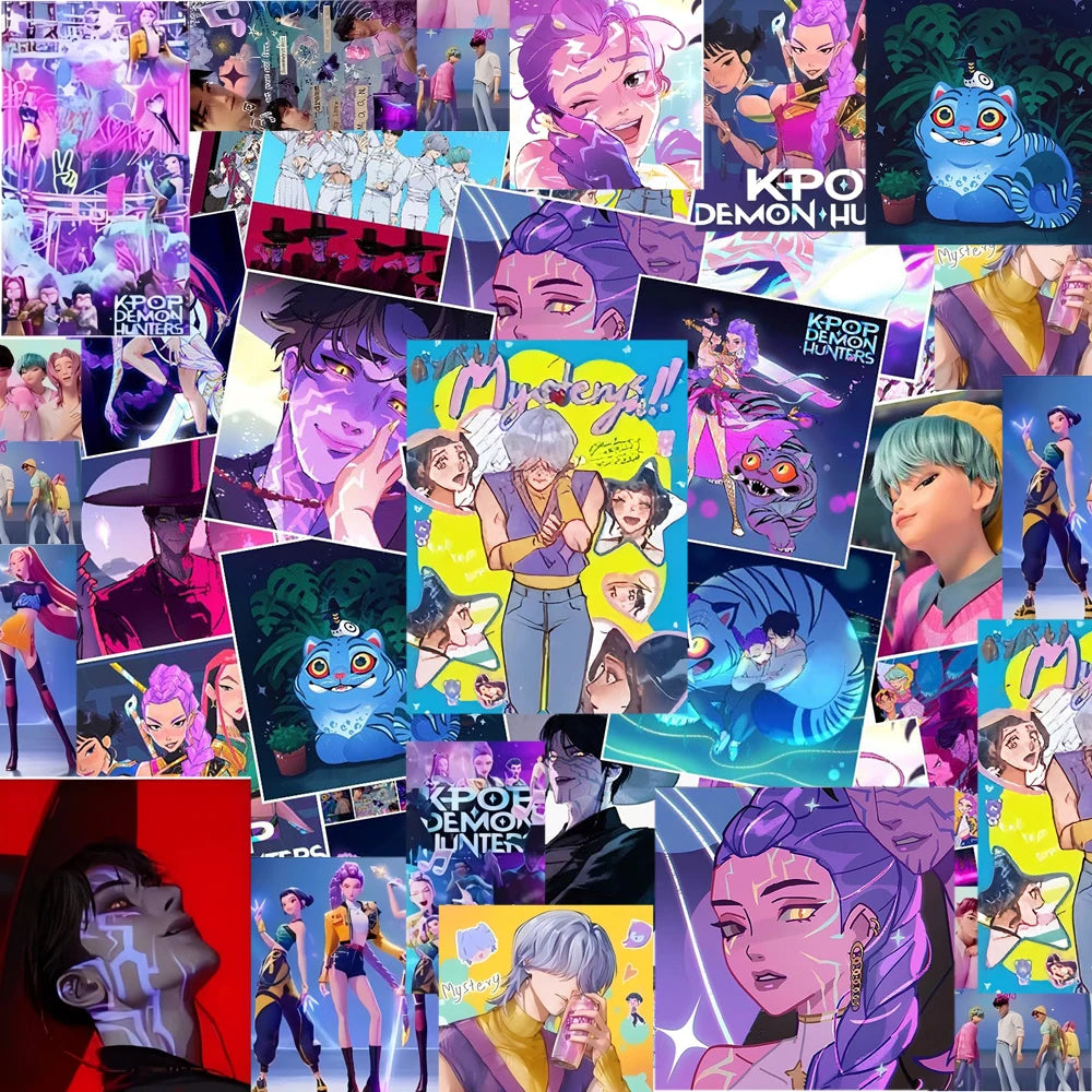 Cute Movie KPop Demon Hunters Stickers Anime Derpy Tiger Decals Toys Waterproof DIY Phone Case Luggage Kawaii Kids Sticker Gifts