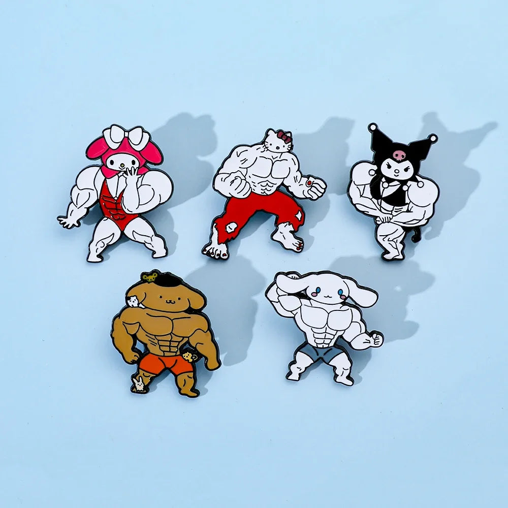 5 Pcs Cartoon Anime Brooch Creative Muscle Hello Kitty Kulomi Lapel Pin Jewelry Fashion Cinnamon Melody Metal Badge