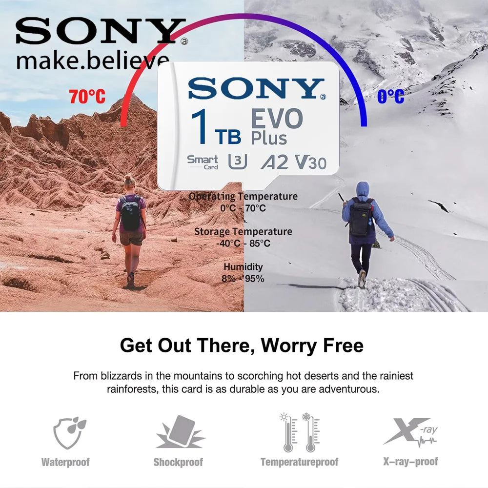 SONY EVO PLUS Micro sd card 2TB 1TB Memory Card with Adapter -Read Speed up to 100 MB/s U3 V30 TF Card for Cams Drones