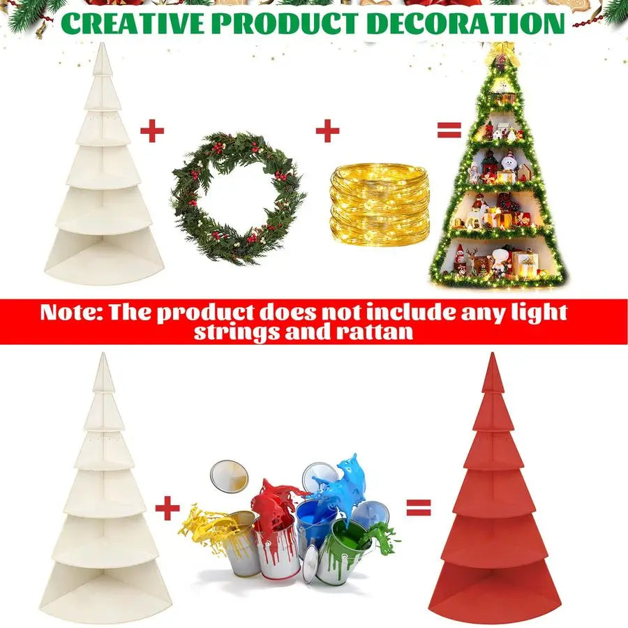 Tier 6ft Christmas Village Display Stand Christmas Tree Corner Shelf Large Wood Platform Bookshelf for DIY Living Room Bedroom H