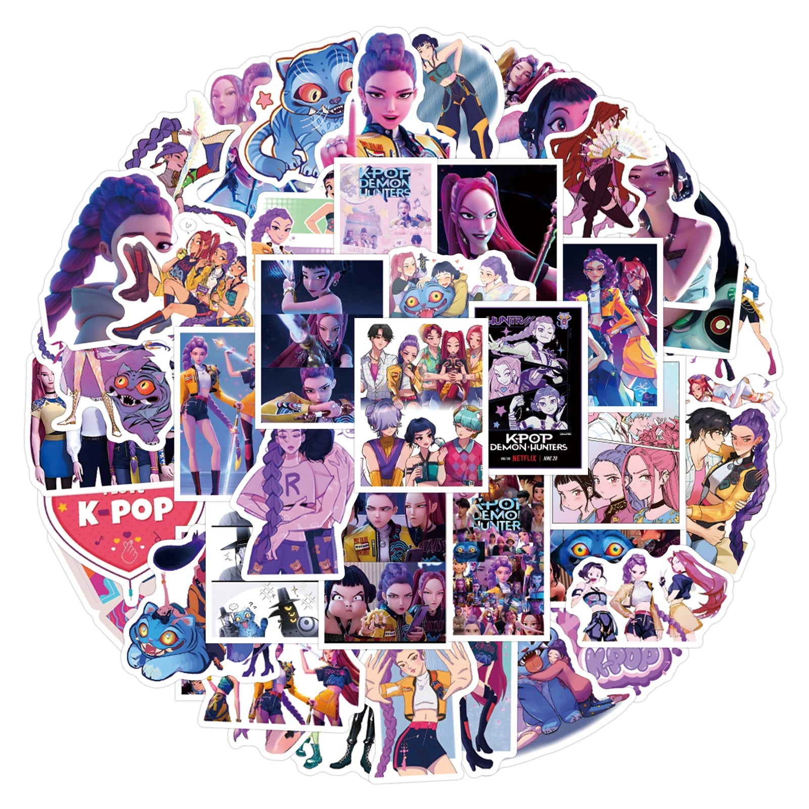 55Pcs  Anime KPop Demon Hunters Stickers Demon Hunters Tiger DIY Stickers Scrapbooking Phone Luggage Skateboard Waterproof Decal