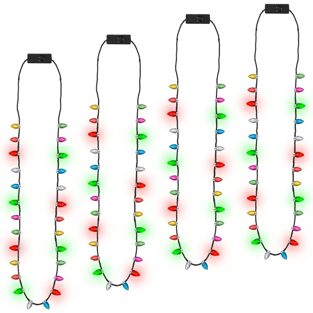 36pcs Christmas Light Necklace, Glow Christmas Bulb Necklaces Decorations, 3 Modes Colorful Lights Xmas Party Favors Bulk