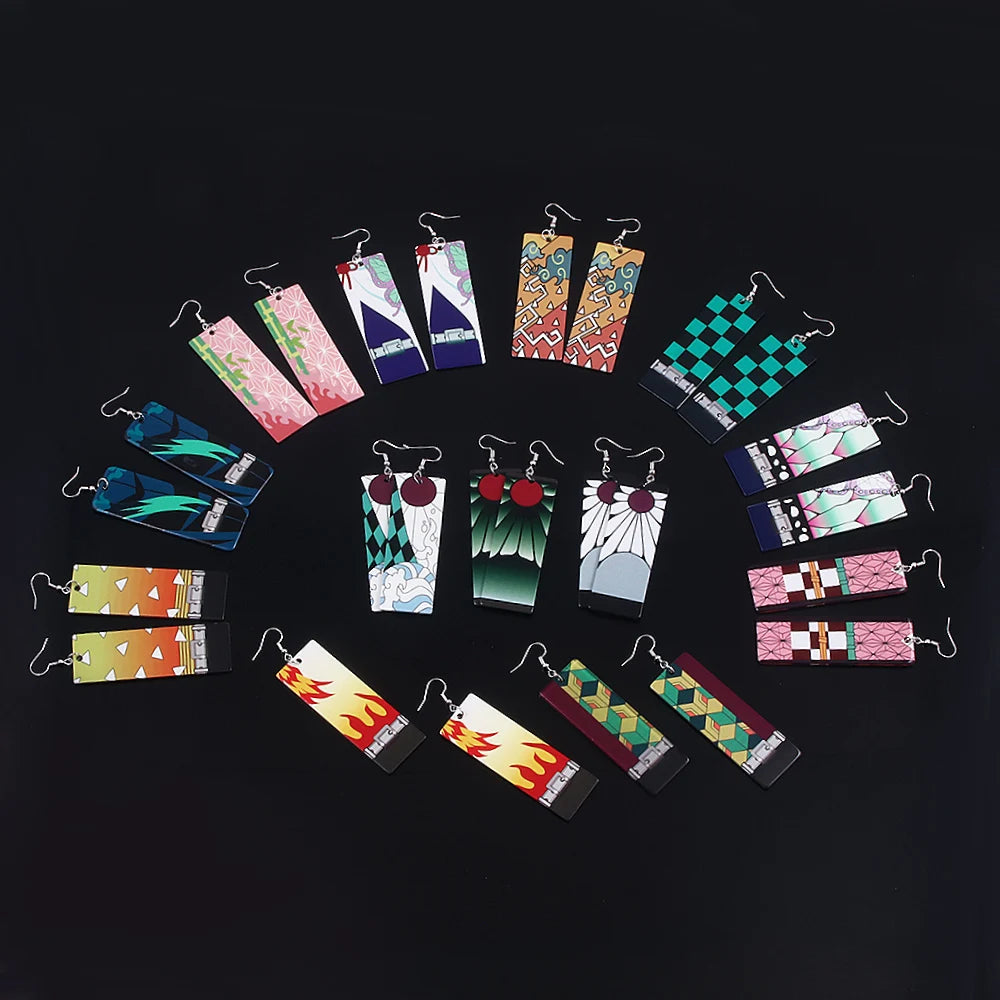 Anime Demon Slayer Earrings Tanjiro Sun And Shinobu Butterfly Pendant Earrings Cosplay Accessories Fan Jewelry Gift