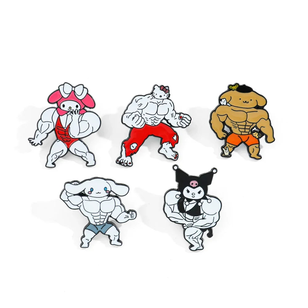 5 Pcs Cartoon Anime Brooch Creative Muscle Hello Kitty Kulomi Lapel Pin Jewelry Fashion Cinnamon Melody Metal Badge