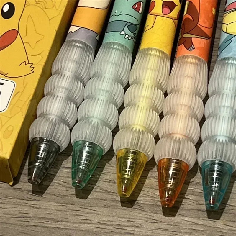 5pcs Pokemon Pikachu Gel Pen Cute Anime Cartoon Charmander Squirtle Press on Gel Pen Stationery School Supplies Holiday Gifts